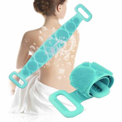 China 2021 New Arrival Long Handle Bath Scrubber Belt Silicone Body Bath Brush Shower Brush Scrubber Belt for sale