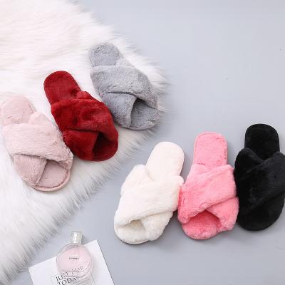 China Cute Flip Flops Sandals Women's Slippers Fluffy Open Toe House Shoes Mint Furry EVERGREEN Spa Bedroom Fuzzy Faux Fur Slipper Flat Slippers for sale