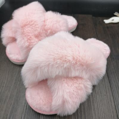 China HOT Spa Women SLIPPERS Fuzzy Faux Fur Slippers Flat Open Toe House Shoes Indoor Outdoor Slip On Slide Sandals for sale