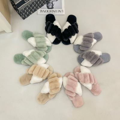 China Fashion Trend Women Slippers Winter Home Shoes Woman Warm Slip On Flats Slips Female Faux Fur Slippers 36-43 Slippers Wholesale for sale