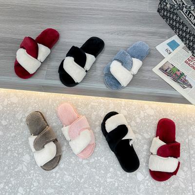 China Fashion Trend Women Slippers Winter Home Shoes Woman Warm Slip On Flats Slips Female Faux Fur Slippers 36-43 Slippers Wholesale for sale