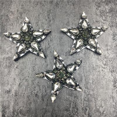 China Handmade Rhinestone Star Sew On Applique Apparel Embroidery Stars Patch Beaded Badges Patches For Jackets for sale