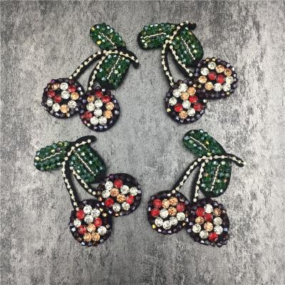 China Handmade Rhinestone Fruit Sew On Applique Apparel Embroidery Fruit Patch Beaded Cherry Patches For Jackets for sale