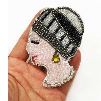 China Handmade Rhinestone Bead Women Sew On Applique Apparel Embroidery Lady With Earring Patches For Jackets for sale