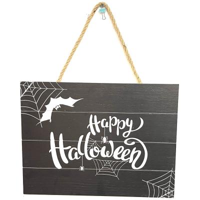 China Wholesale Halloween Home Decor Square Black Hanging Happy Halloween Wooden Wall Sign From Europe Signo De Pared for sale