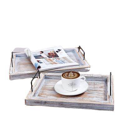 China Rectangular Rustic Bandejas De Tortas Lucite Multifunctional Bed Wooden Interlocking Stainless Serving Tray for sale