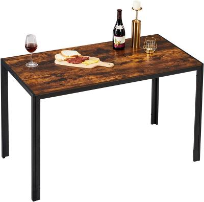 China Brown Extendable Mesa De Comedor Madera Kitchen 47 Inch Frame Heavy Easy Assembly Rusitc Metal Solid Wood Rectangular Dining Table for sale