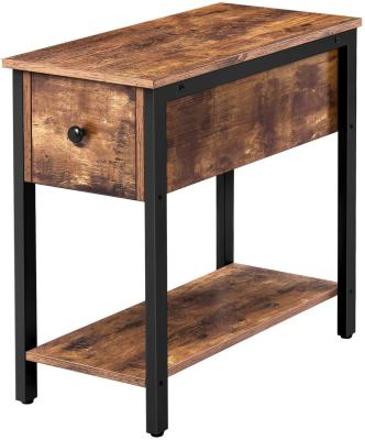 China Small Spaces Durable Mesa Auxiliar Pequena Dormitorio Sturdy Brown Rustic Wood and Black Sideboard Table with Drawers for sale