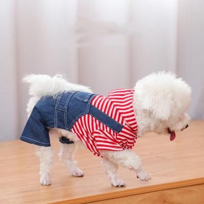 China Red Striped Clothing Jacket Jeans Overalls One Piece Dog Clothes for sale