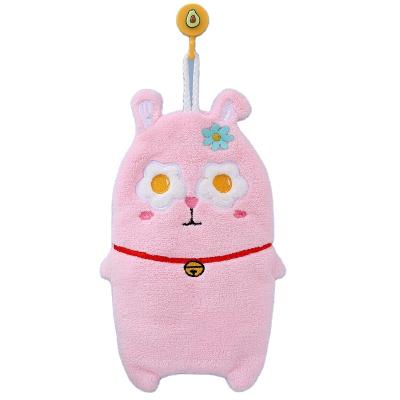 China Wholesale Kid Safe Coral Velvet Cute Anti-Pilling Hanging Cartoon Animals Hand Towel for sale