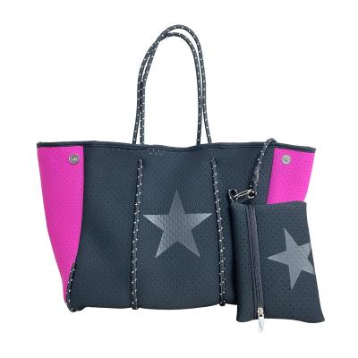 China Large Water Resistant X Neoprene Tote Bags With Side Pockets Womens Neoprene Tote Bag Star For High Shore for sale