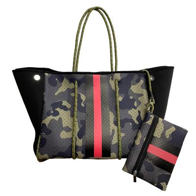 China Water Resistant 3 Piece X Large Neoprene Tote Bags With Zipper Womens Neoprene Travel Handbag Cow Print for sale