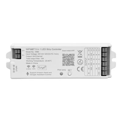 China DC12-24V LED strip 2.4g all radio led controller 5 in 1 led controller with tuya t voice control for led strip light for sale