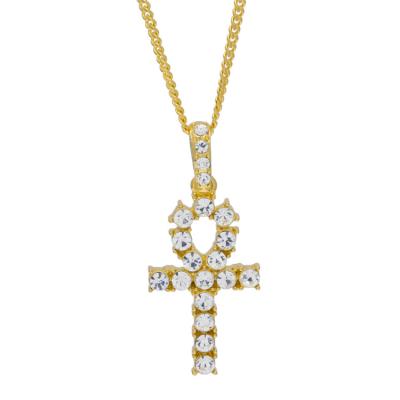 China Custom Diamond Hiphop Gold Ankh Pendant Necklace Jewelry Wholesale Cheap Jewelry Religious Zinc Alloy Tennis for sale