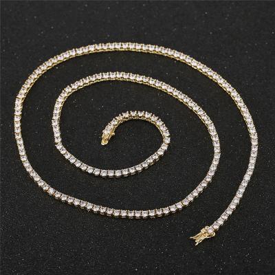 China Hiphop Jewelry Copper Gold Plated 3MM/4MM/5MM Round CZ Diamond Paved Tennis Choker Chain Necklace for sale