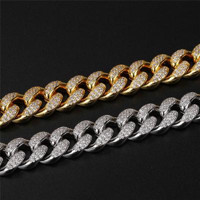 China Hot Shiny Gold Plated Diamond Miami Cuban Chain Necklace Hiphop 12mm Chains styles for men for sale