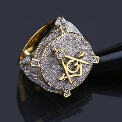 China Hip Hop Jewelry Mens Hip Hop Full CZ Gold G Stone Diamond Masonic Luxury Championship Ring for sale