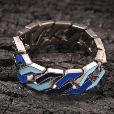 China Hip Hop Chain Men's Hip Hop 17mm Alloy Cuban Link Metal Enamel Blue Jewelry Bracelet for sale