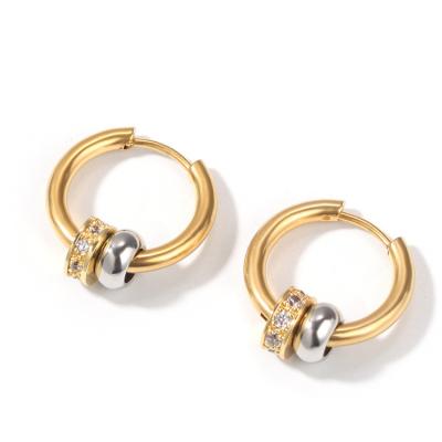 China TRENDY Punk Rock Jewelry Stainless Steel CZ Diamond Double Ring Circle Charm Hiphop Hoop Earrings for sale