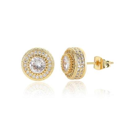 China Hiphop Mens Jewelry Iced Out Micro Pave Diamond Gold Plated Hip Hop Zircon Stud Earrings for sale