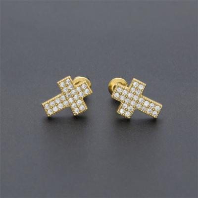 China Hypoallergenic Hiphop Hiphop Zircon Cross Earrings CZ Diamond Cross Stud Earring Jewelry For Men for sale