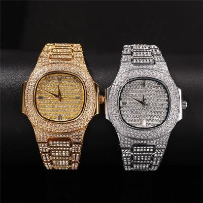 China Day/Date Bling Jewelry Mens 18K Gold Iced Out Crystal Diamond Custom Hip Hop Watch for sale