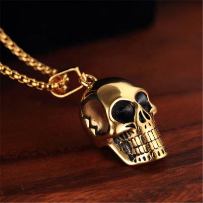 China 316l Stainless Steel Jewelry Suppliers Punk Gold Plated Skull Necklace Stainless Steel Pendant Jewelry for sale