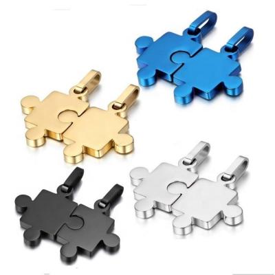 China FASHIONABLE Custom Stainless Steel Jigsaw Puzzle Logo Necklace Couples Lovers Pendant Necklace Pendant for sale