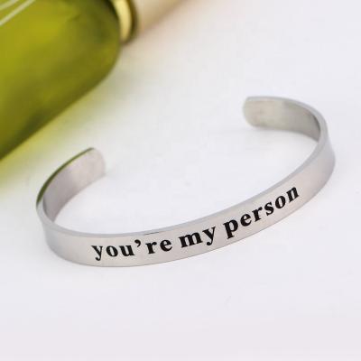 China TRENDY 10mm Stainless Steel Jewelry Customized Engraving Open Inspiration Words Bangle Cuff Bangle for sale