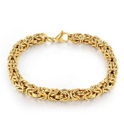 China Hiphop 7mm Thick Mens Stainless Steel Gold Plating Chain Bracelet Byzantine Jewelry Supplier for sale