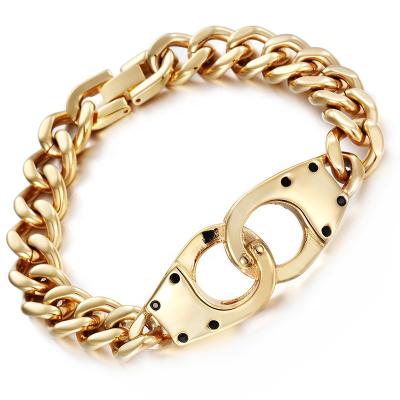 China Fashionable High Quality Mens Stainless Steel Jewelry Trendy Gold Plated Cuban Chain Handcuffs Bracelet for sale