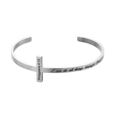 China Simple Design CLASSIC Stainless Steel Inspired Jewelry PHILIPPIANS 4:13 Message Quote Holy Scripture Bangle Bracelet for sale