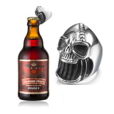 China New Style Mens Stainless Steel Skull Shape Beer Bottle Opener Custom Made Punk Ring Finger Rings for sale