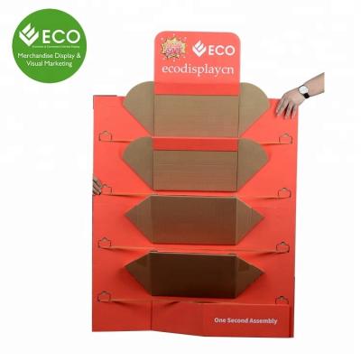 China Automatically Open Magic Design Automatically Opened Floor Pop Cardboard Display Stand Customized Logo for sale