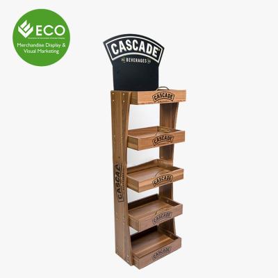 China New Design Double Sided Five Layer Wooden Display Rack Bread Shelf Supermarket for sale