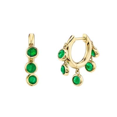 China FASHIONABLE Emerald Bezel CZ Delicate Luster PINDU 18k Gold Circle Huggie Brass Earring for sale