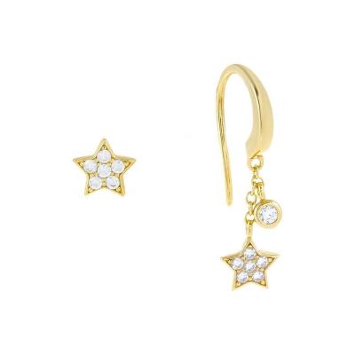 China PINDU TRENDY Delicate Pave Asymmetrical 18k Gold Combo Star Threader 14k Gold Earring Set For Girls Women for sale