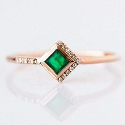 China PINDU CLASSIC Brass Emerald Baguette Square Ring Exquisite Jewelry For Women Gold Plated for sale