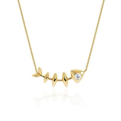 China PINDU FASHIONABLE Korean Cheap High Quality Simple Zirconia Fishbone Fish Necklace Brass Gold Plated for sale