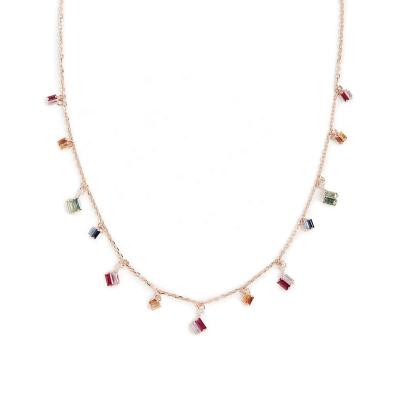 China PINDU Trendy Fashion Emerald Brass Baguette Rainbow Charm Necklace Choker Luxury Gold Plated for sale