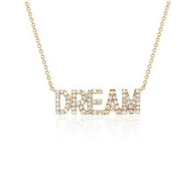 China PINDU TRENDY Hiphop Full Pave Brass CZ Stone Diamond CZ Gold Plated Dreamy Letter Necklace Wholesale for sale