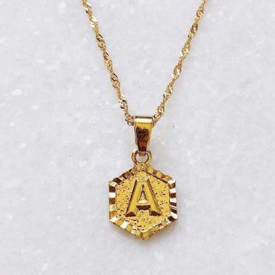 China FASHIONABLE Hexagon Shape Delicate PINDU Initial Letter Alphabet Charm Pendant Necklace Gold Plated for sale