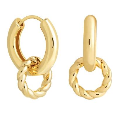 China PINDU FASHIONABLE Minimalist Jewelry Brass Twist Hoop Dangling Chunky Thick Hoop Earring Wholesale for sale