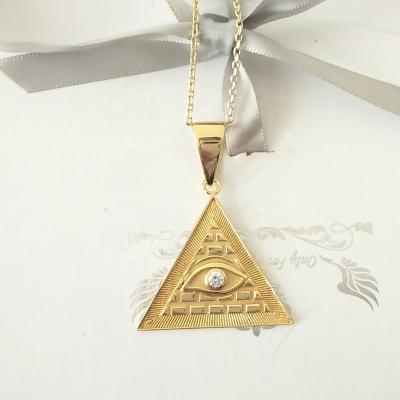 China PINDU Hip Hop CZ Cute Stone Triangle Golden Evil Eye Necklace Big Pendant Brass for sale