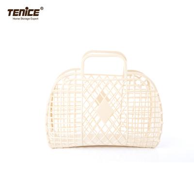 China Wholesale Tenice Retro Folding Jelly Beach Basket Folding Portable Vegetable Bag For Shopping for sale