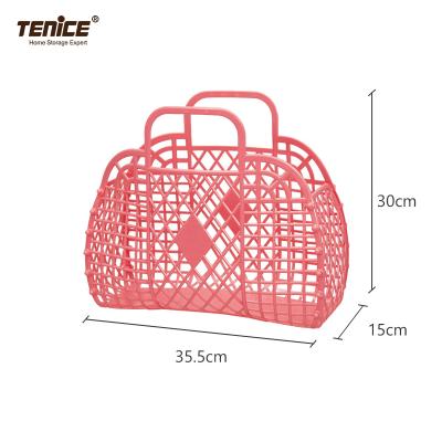 China New design color jelly folding plastic basket wholesale eco portable folding bag with handles for sale