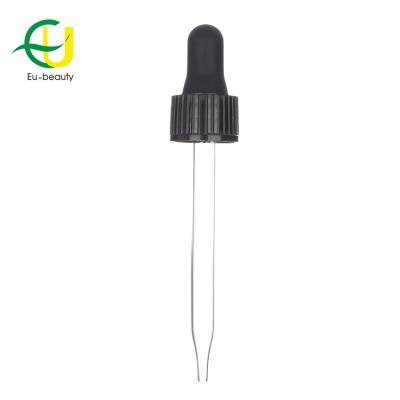 China OEM/ODM 18/410 Ribbed Dropper Black Cap Black Plastic Dropper With Glass Tube For Glass Bottle for sale