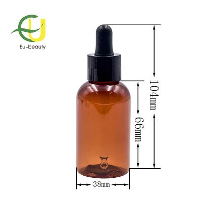 China PET 2oz Cosmetic Liquid Amber Dropper Bottle For Cosmetic Liquid for sale