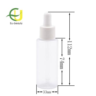 China Fancy Essence Oil 50ml Slim Cylinder Frosted Clear PET Bottle With White Plastic Oil Dropper for sale