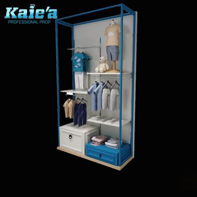 China fashion & new arrived modern metal and mdf wall mount clothes display stand for kids for sale